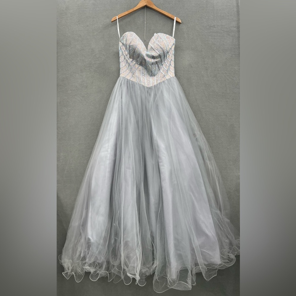 Savannah Nights Women’s 10 Formal Prom Dress Gown Rhinestone Gray Strapless